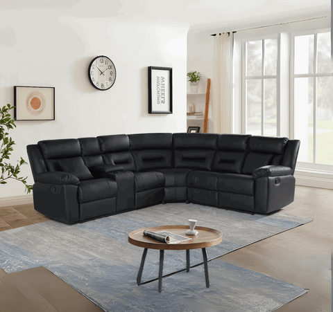 Armano Black Leather Recliner Corner Sofa