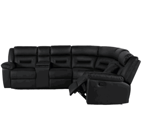 Armano Black Leather Recliner Corner Sofa