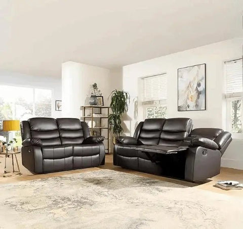 3+2 Roma Brown Leather Recliner Sofa - SOLID FURNITURE LTD