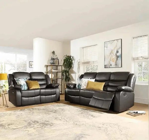 3+2 Roma Brown Leather Recliner Sofa - SOLID FURNITURE LTD