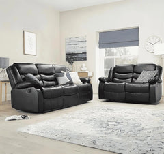 3+2 Roma Black Leather Recliner Sofa SOLID FURNITURE LTD