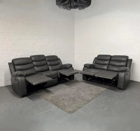 3+2 Roma Grey Leather Recliner Sofa