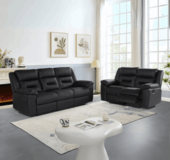 3+2 Seater Armano Black Leather Recliner Sofa