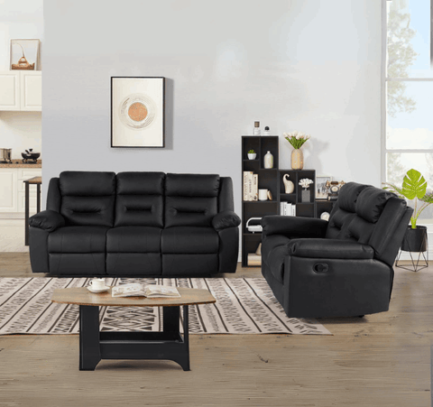 3+2 Seater Armano Black Leather Recliner Sofa