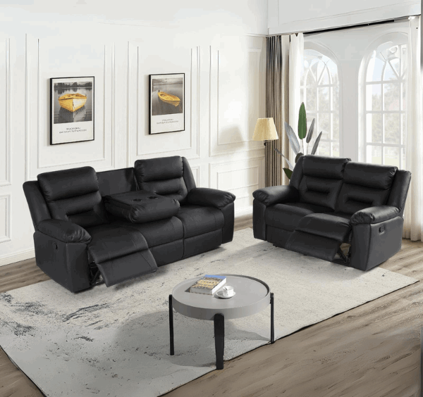 3+2 Seater Armano Black Leather Recliner Sofa