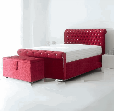 Chenille Fabric Sleigh Bed