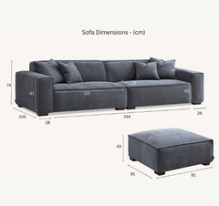 Aluxo Dakota 4 seater with Chaise in Charcoal Boucle Aluxo