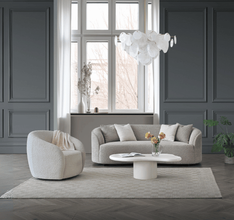 Aluxo Nolita Boucle Teddy Sofa and Accent Chair Aluxo