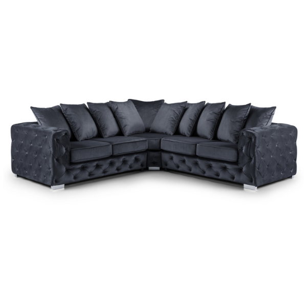 Aston Plush Fabric Black Corner Sofa