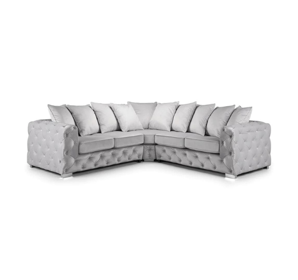 Aston Silver Corner Sofa Plush Velvet