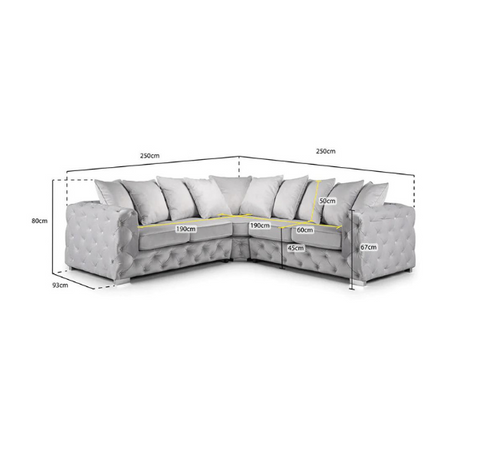 Aston Silver Corner Sofa Plush Velvet