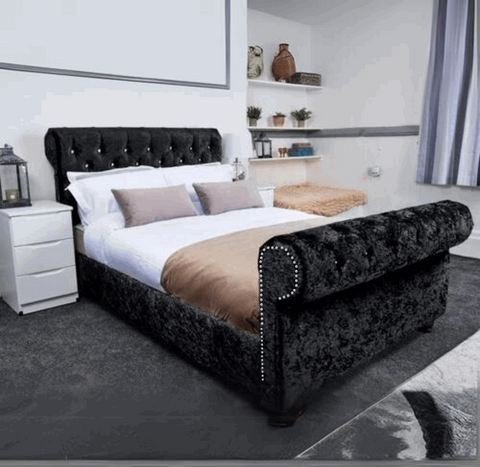 Crushed Velvet Sleigh Bed Solid Furniture Uk