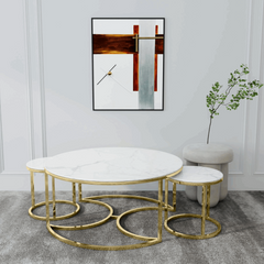 Cato Nest Of 3 gold coffee table Solid Furniture UK