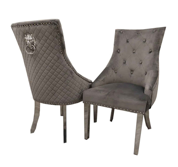 Bentley Chrome Dark Grey Velvet Dining Chair SOLID FURNITURE