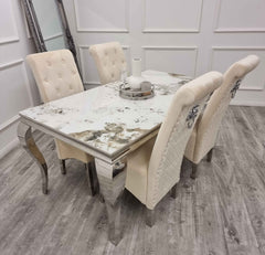 Pandora Gold Louis Table with Mink Sofia Chairs SOLID FURNITURE LTD