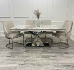 Milan Marble Table with Chelmsford Beige Chairs SOLID FURNITURE