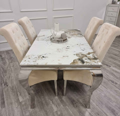 Pandora Gold Louis Table with Mink Sofia Chairs SOLID FURNITURE LTD