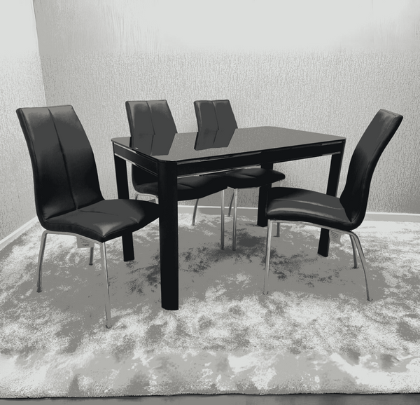 Morano Black Dining Set with 4 Black Chairs