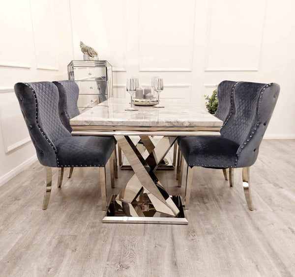 Xavia Dining Table with Valentino Dark Grey Chairs SOLID FURNITURE