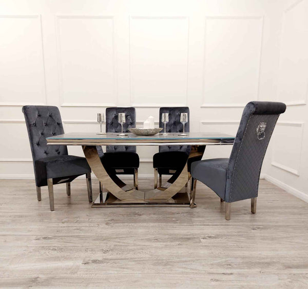 Arial Dining Table with Sofia Dark Grey Chairs SOLID FURNITURE