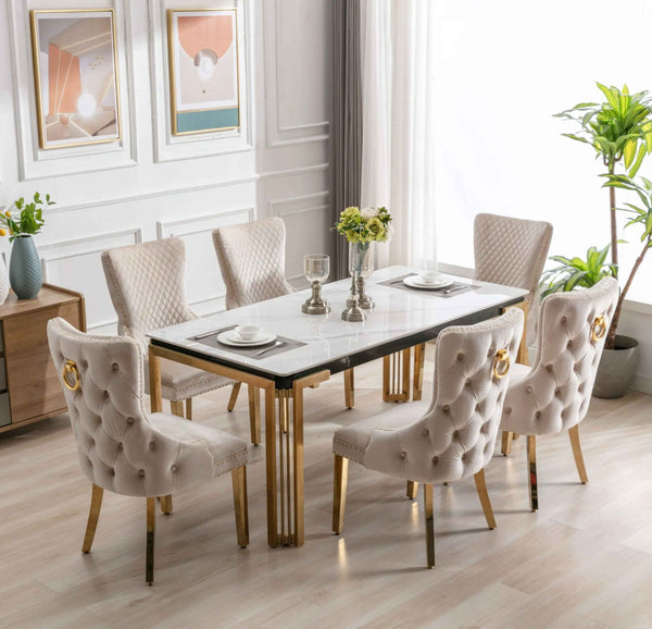 Pandora Gold Sorrento Cream Ceramic Table with Chairs SOLID FURNITURE