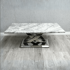 Elina Grey Marble Coffee Table With Chrome Frame Solid Furniture UK