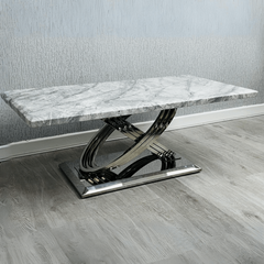 Elina Grey Marble Coffee Table With Chrome Frame Solid Furniture UK