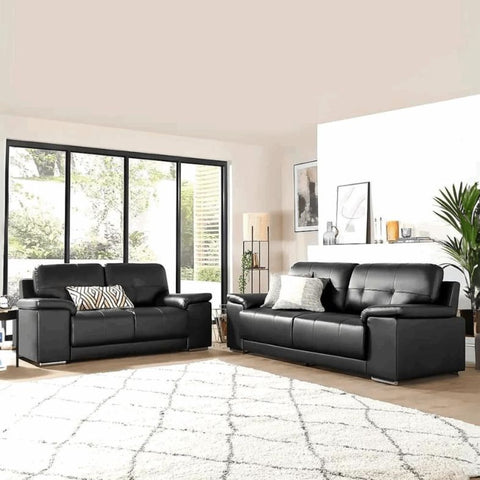 Kansas Black Leather Sofa