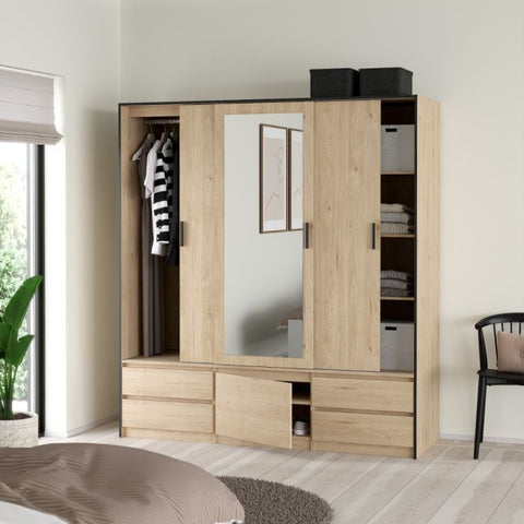 Sliding Feature of Line Oak 3 Sliding Doors Wardrobe with small Door