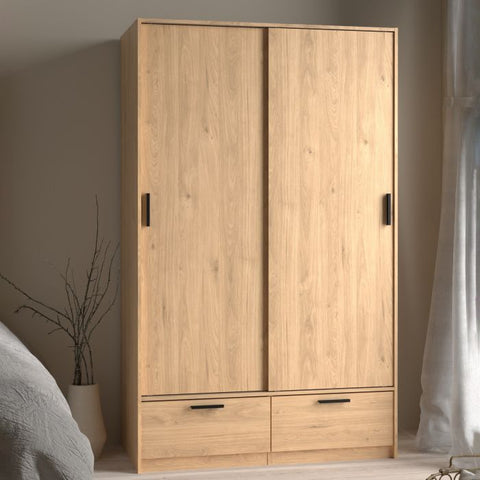 Line Oak Wardrobe with 2 Sliding Doors with 2 Drawers