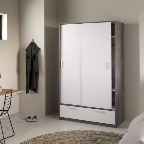 Line White & Concrete Sliding Door Wardrobe