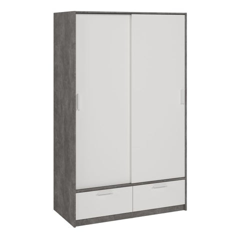 Line White & Concrete Sliding Door Wardrobe