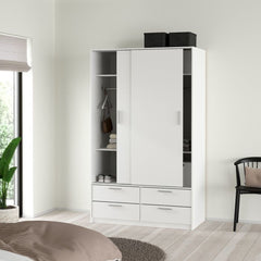  2 Sliding Doors and 4 Drawers, White