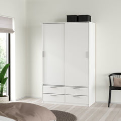 Line Wardrobe with 2 Sliding Doors and 4 Drawers, White