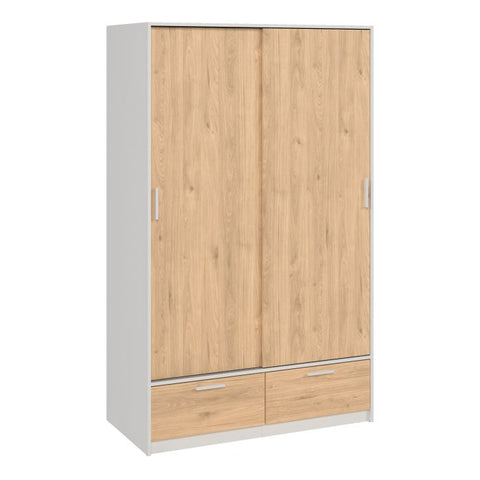 Line White & Oak Sliding Door Wardrobe with Solid Wood