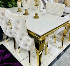 Cream Gold Louis Marble Dining Table SOLID FURNITURE