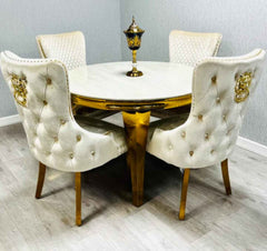 Cream Gold Louis Marble Dining Table SOLID FURNITURE