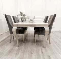 Louis Silver Grey Marble Table with Grey Majestic Chairs