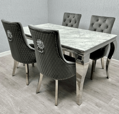 Louis Silver Grey Marble Table with Grey Majestic Chairs