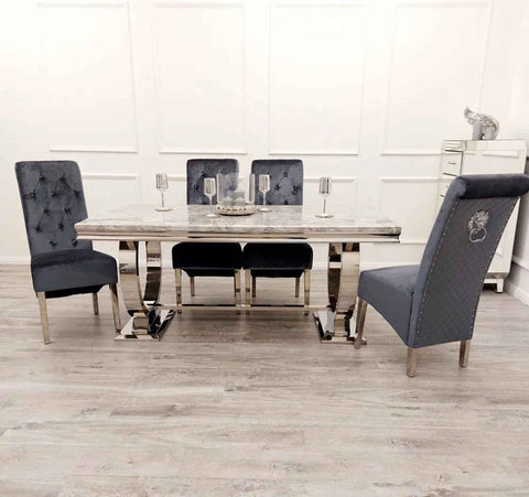 Ariana Dining Table with Dark Grey Sofia Chairs SOLID FURNITURE