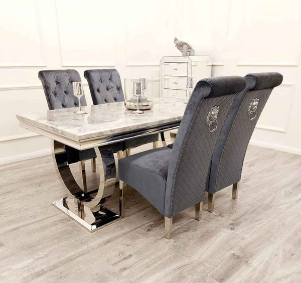 Ariana Dining Table with Dark Grey Sofia Chairs SOLID FURNITURE