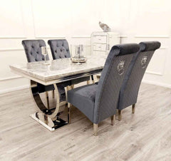 Ariana Dining Table with Dark Grey Sofia Chairs SOLID FURNITURE