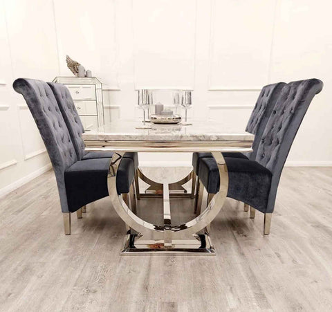 Ariana Dining Table with Dark Grey Sofia Chairs SOLID FURNITURE