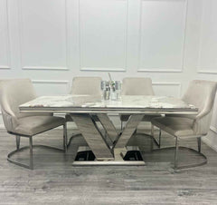 Venice Marble Table with Chelmsford Beige Chairs SOLID FURNITURE