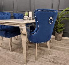 Megan Chrome Blue Velvet Dining Chairs