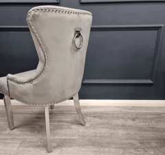 Megan Chrome Light Grey Velvet Dining Chairs