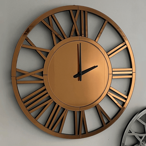 Numeral Copper Mirrored Wall Clock Solid Furniture UK