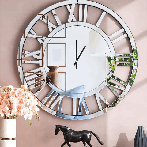 Numeral Silver Mirrored Wall Clock Solid Furniture UK