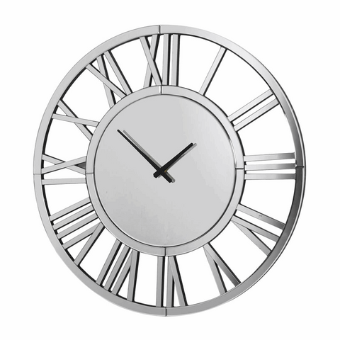 Numeral Silver Mirrored Wall Clock Solid Furniture UK