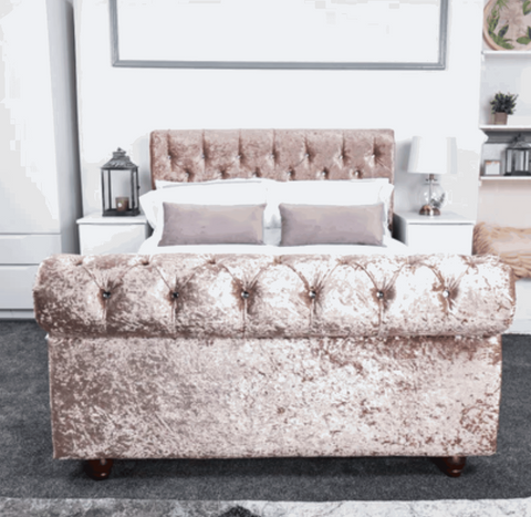 Crushed Velvet Sleigh Bed